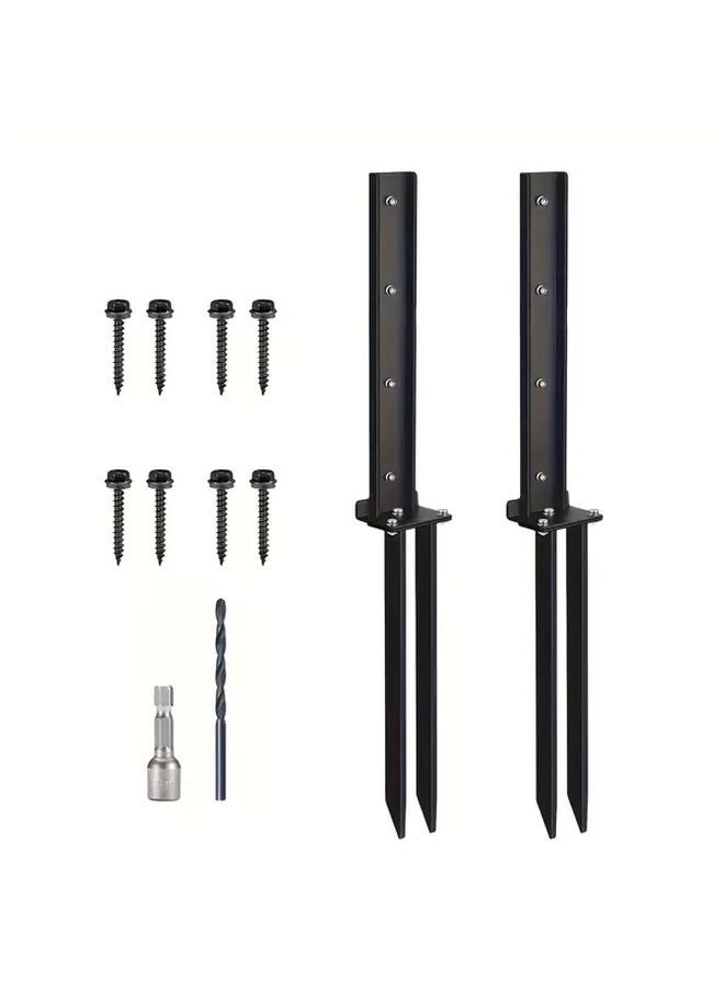 قطعتان من مجموعة إصلاح مرسى سياج مطلي بالمسحوق الأسود مع وتد مزدوج للأرضية للأخشاب المائلة - Image 1