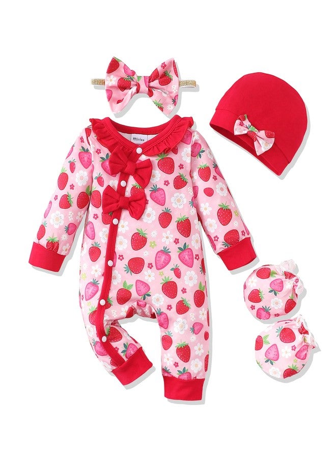 Mikrdoo Preemie Baby Girl Clothes Knit Jumpsuit Ruffle Romper Long Sleeve Bodysuit Coming Home Fall Winter Outfit with Headband Red - Image 1