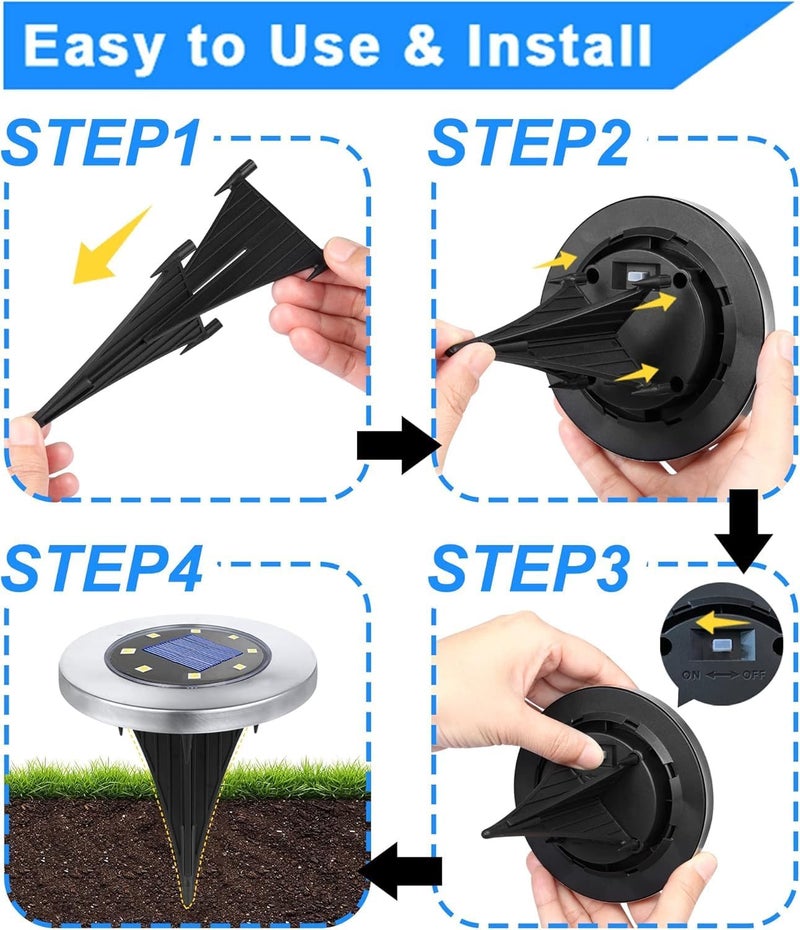 Rayolon Solar Ground Lights, Waterproof Solar Garden Lights, Upgraded Outdoor Garden Waterproof Bright in-Ground Lights, Landscape Lights for Pathway,Yard,Deck,Lawn,Patio,Walkway (4 Pack Warm Light) - Image 5
