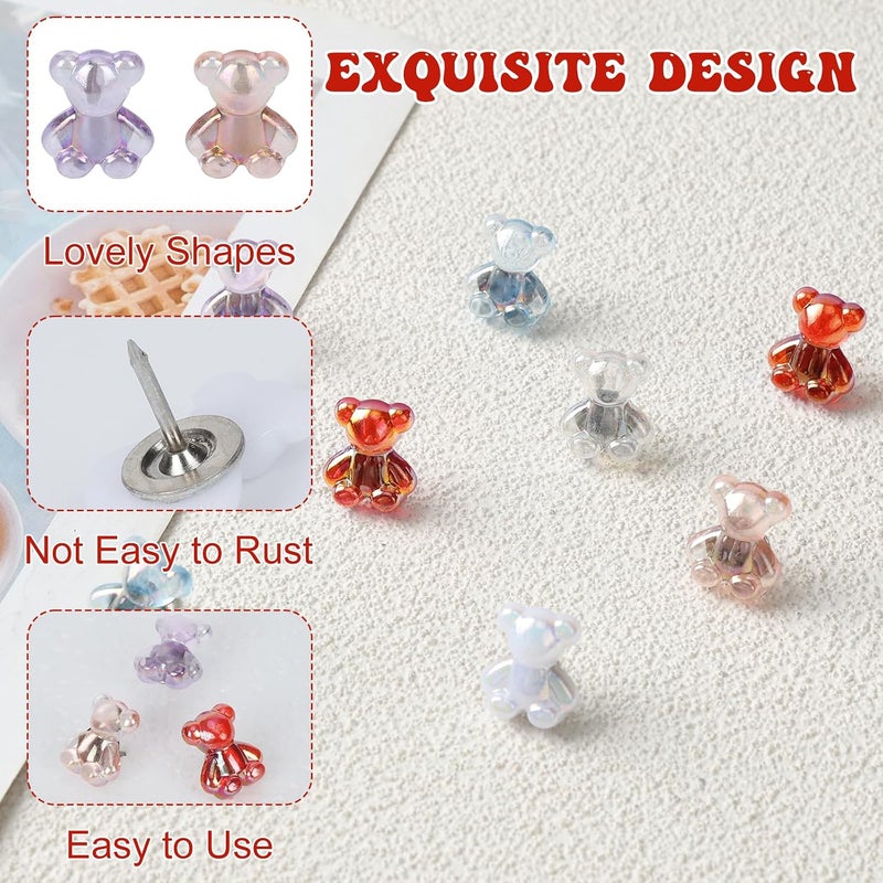 INCOK Cute Bear Push Pins - 30 Pcs Decorative Push Pins for Bulletin Board, Thumb Tacks with Box for Cork Board Home Office School Hanging Posters Maps Photo Feature Wall - Image 5