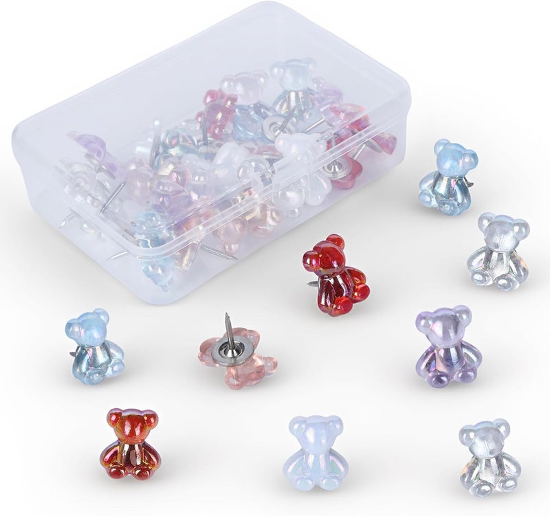 INCOK Cute Bear Push Pins - 30 Pcs Decorative Push Pins for Bulletin Board, Thumb Tacks with Box for Cork Board Home Office School Hanging Posters Maps Photo Feature Wall - Image 1