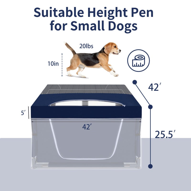 Zikopomi Dog Playpen Cover, 42x42 inch Dog Play Pen Top with Hooks, Soft Fabric Roof Puppy Playpen Topper for Cat Crate Kennel (Cover Only) - Image 2