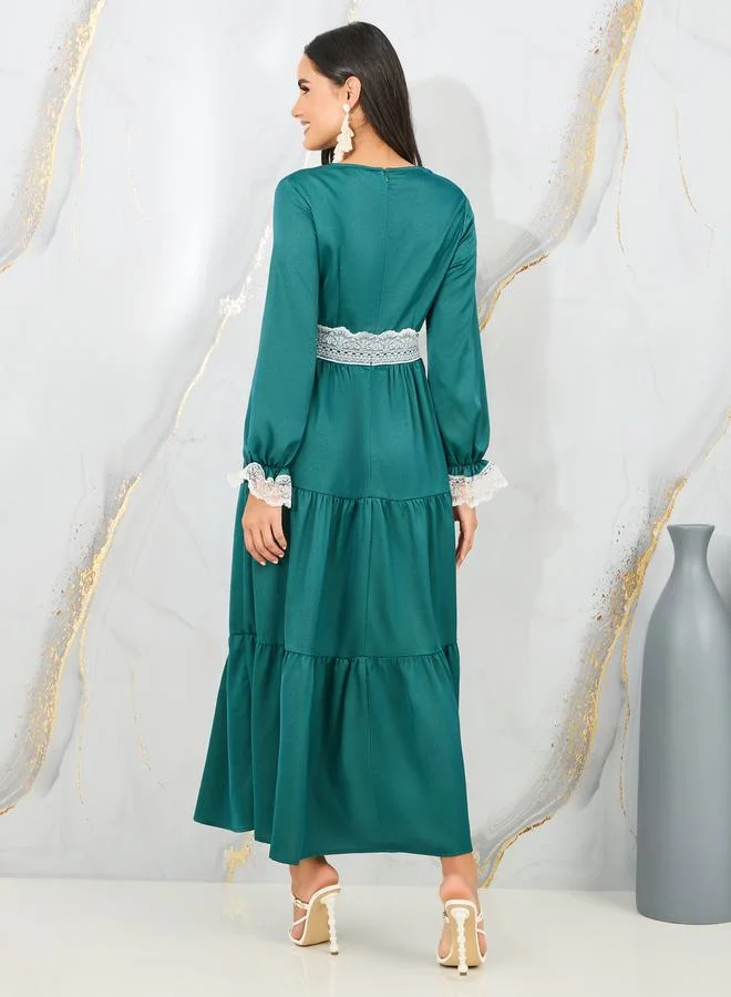 Styli Tiered Emerald Dress
