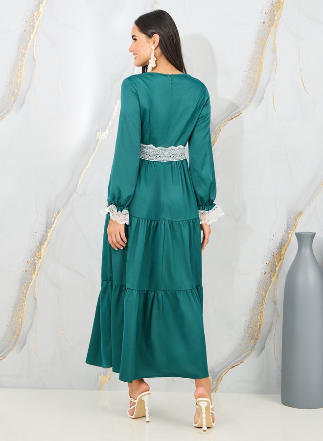 ستايلي فستان زمردي متعدد الطبقات - Image 4