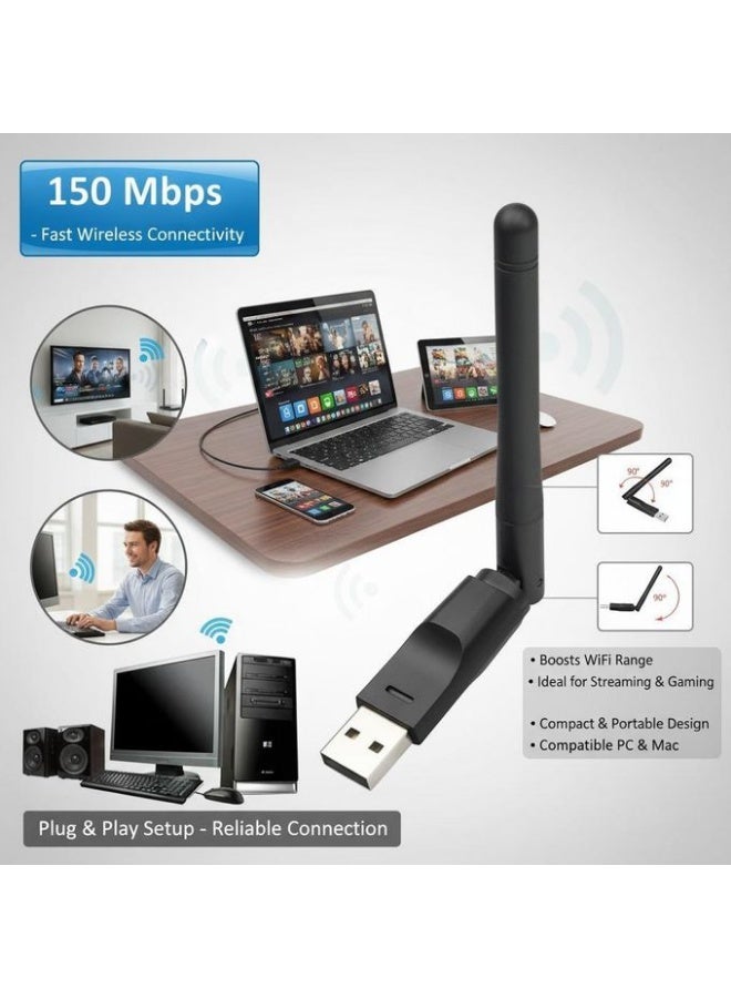 محول واي فاي لاسلكي 802.11N USB 2.0 بسرعة 150 ميجابت في الثانية أسود - Image 3