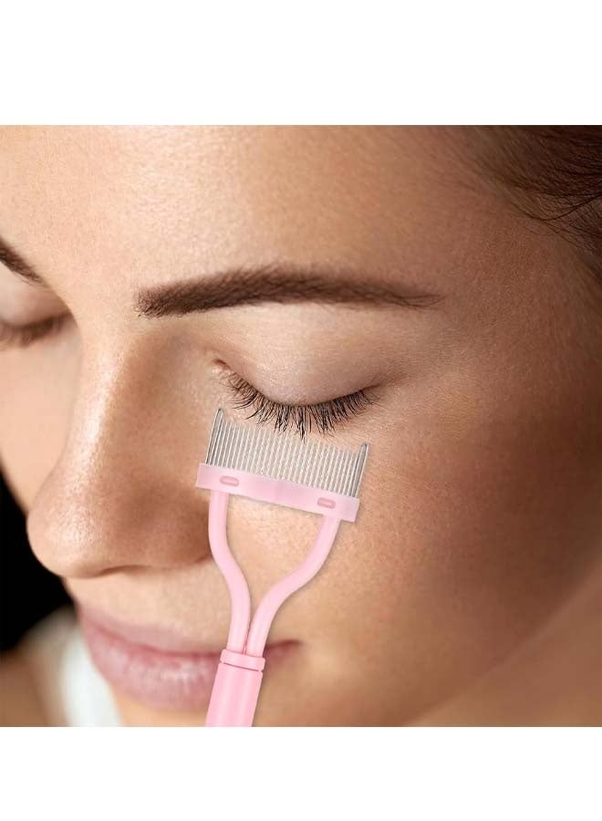 3 PCS Stainless Steel Eyelash Comb, Pink Long Handle Arc Eyelash Separator, Mascara Definer Applicator with Cover - Image 2
