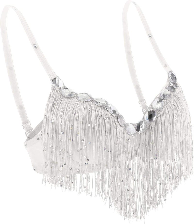 klarako صدرية رقص البطن اللاتينية للنساء مزينة بالخرز والشرابات - Image 1