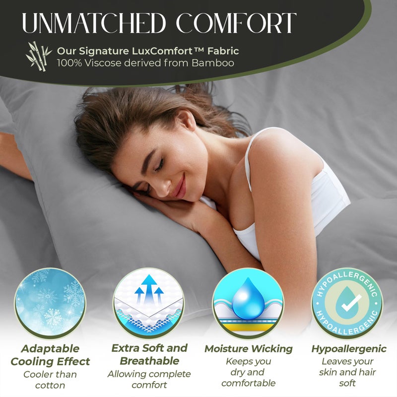 DECOLURE 100% Organic Viscose Derived from Bamboo Sheets Twin Size 4pcs - Ultra Soft & Luxuriously Cooling  17"" Deep Pocket  Double Stitching  Perfect for Hot Sleepers - Twin Bed Sheets (Midgrey) - Image 2