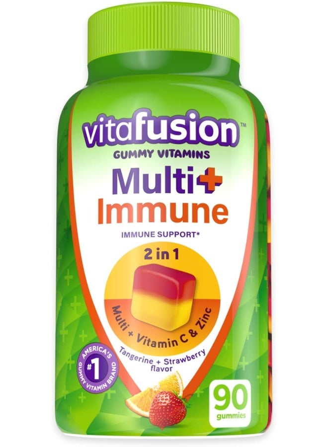 Vitafusion Multi+ Immune Support* – 2-In-1 Benefits & Flavors – Adult Gummy Vitamins With Vitamin C, Zinc, Daily Multivitamins, 90 Count - Image 1