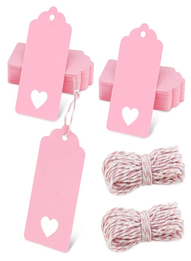 GAUENEEN 100 Pcs Pink Gift Tags Hollow Heart, 3.54 × 1.77 Inches Kraft Paper Tags with String for Mother's Day Valentine's Day Wedding Presents Craft - Image 1