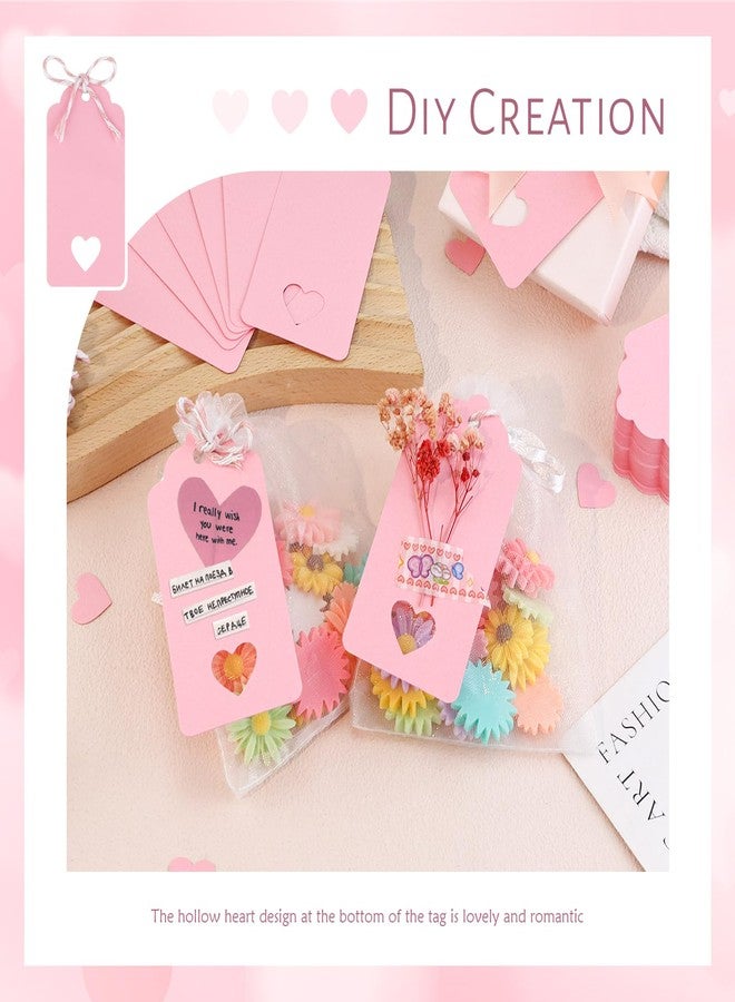 GAUENEEN 100 Pcs Pink Gift Tags Hollow Heart, 3.54 × 1.77 Inches Kraft Paper Tags with String for Mother's Day Valentine's Day Wedding Presents Craft - Image 5