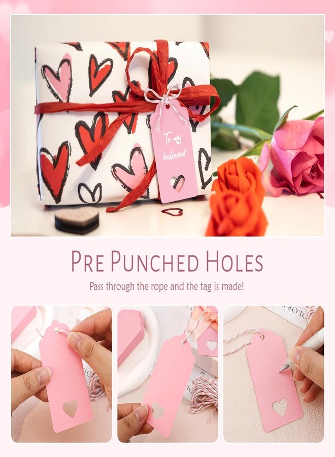 GAUENEEN 100 Pcs Pink Gift Tags Hollow Heart, 3.54 × 1.77 Inches Kraft Paper Tags with String for Mother's Day Valentine's Day Wedding Presents Craft - Image 4