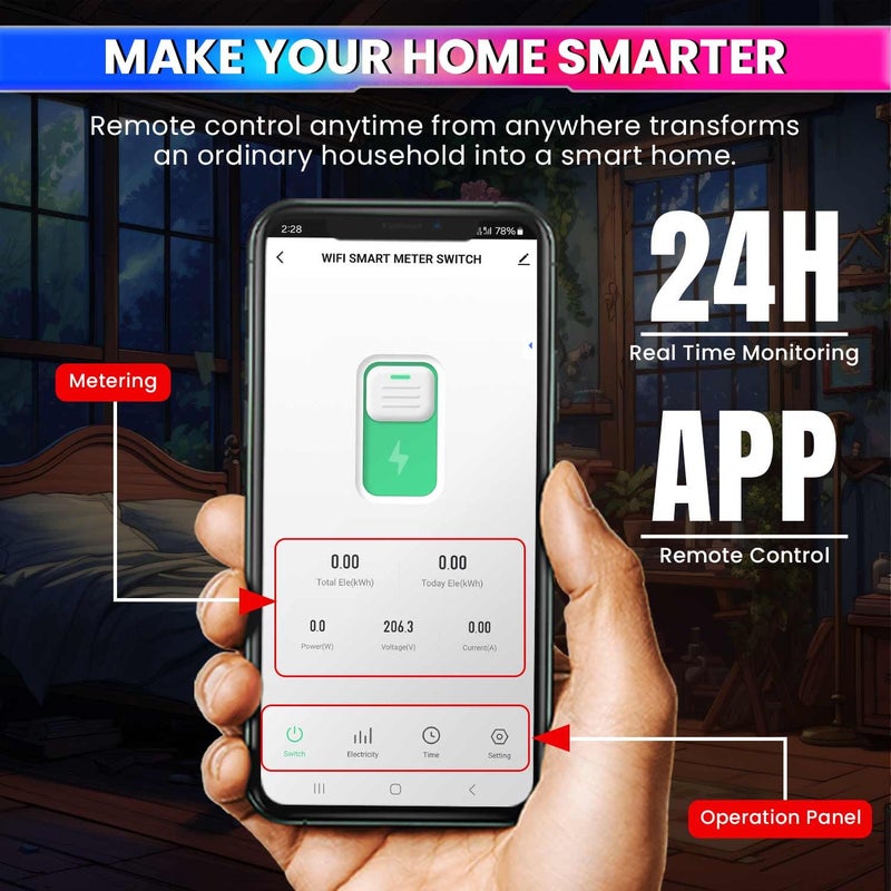 amiciSmart WiFi Energy Meter with Timer Switch | Over/Under Voltage and Over Current Protection Device with Over Temperature Protection, Single Phase, 220VAC - Image 5