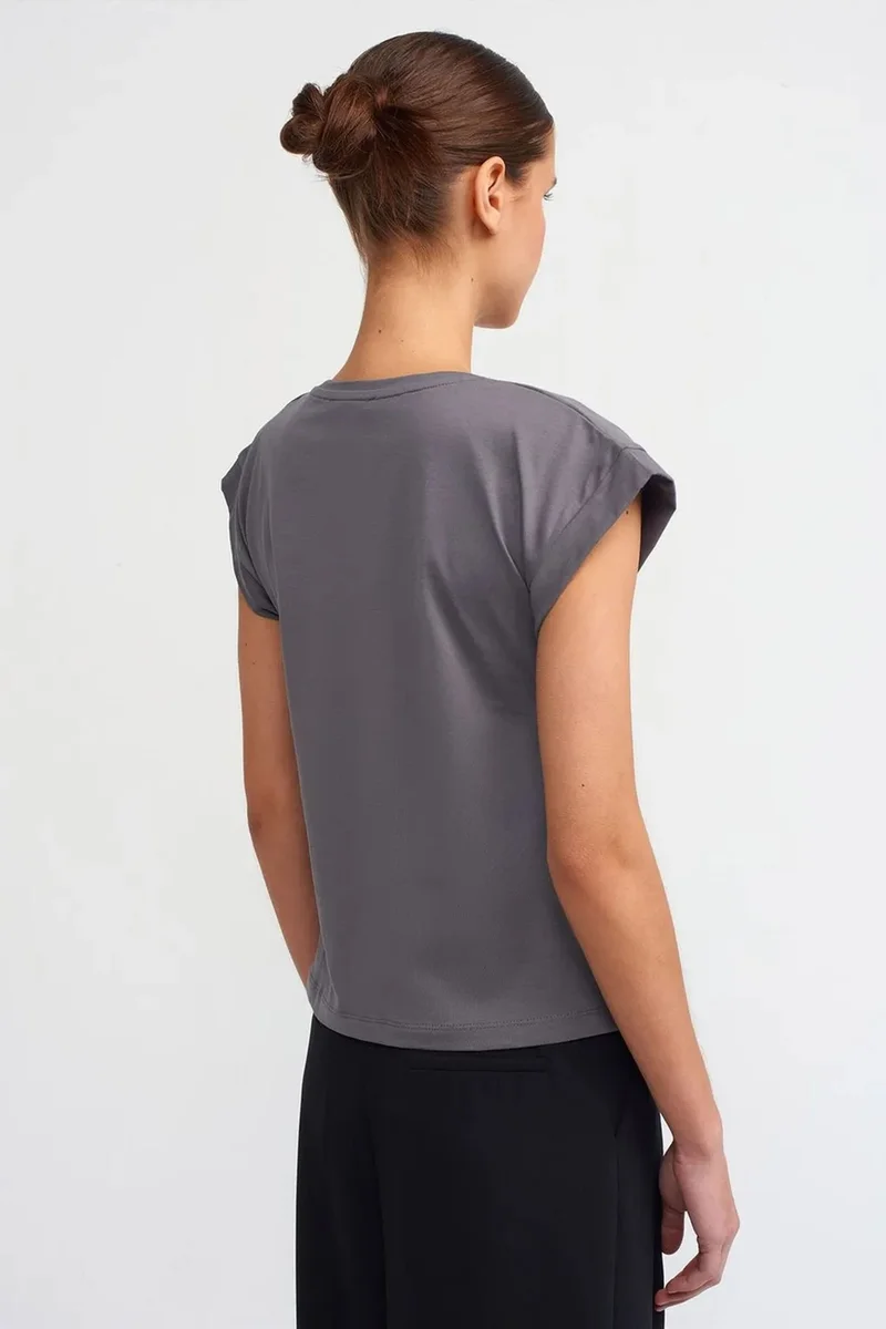 Dilvin Slate Grey DILVIN Women's Cotton Crew Neck T-Shirt for Women | Best Price UAE