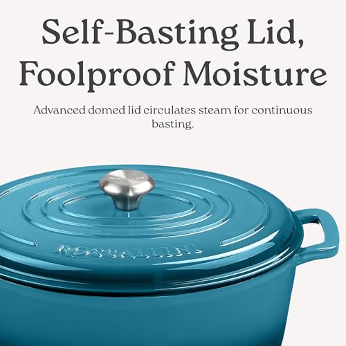 ROSSALLINI Signature Enameled Cast Iron Oval Dutch Oven | Non-Stick Serving Pot with Tight Fitting Lid for Perfect Roasting, Baking, Sauteing, and Bread Making | 15.5Q [Ocean Blue] - Image 4