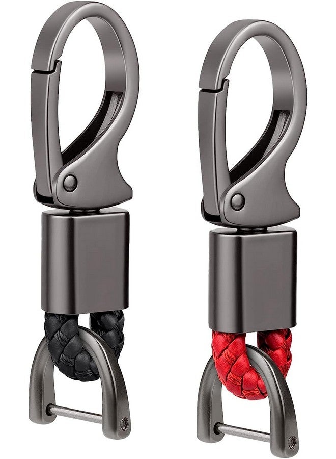 Contacts Black & Red Braided Keychain Leather Strap Keyring Accessories Car Key Chain Ring PU Rope Hook01 Keyring with Zinc Alloy (Pack of 2) - Image 1