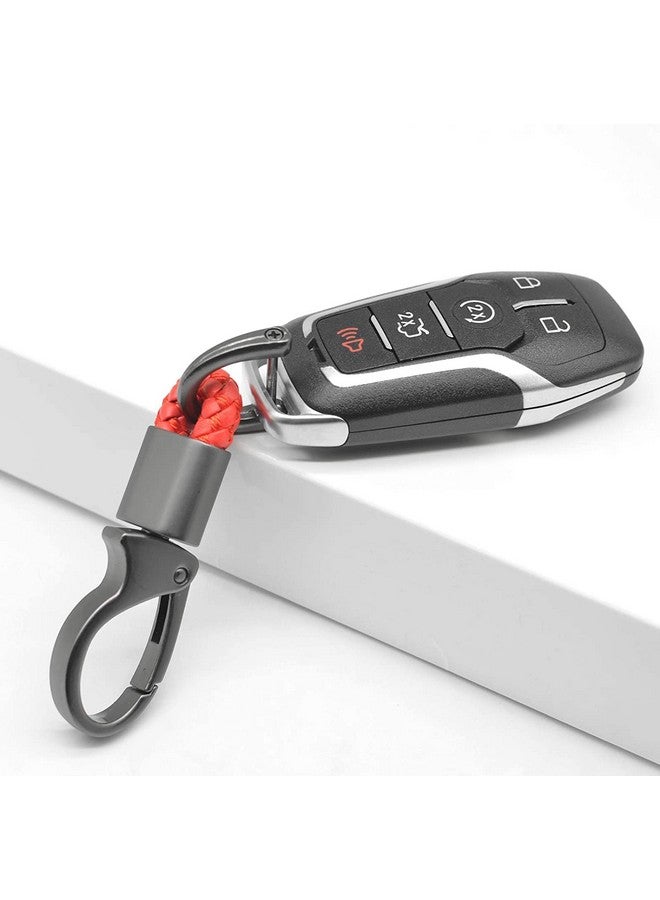 Contacts Black & Red Braided Keychain Leather Strap Keyring Accessories Car Key Chain Ring PU Rope Hook01 Keyring with Zinc Alloy (Pack of 2) - Image 3