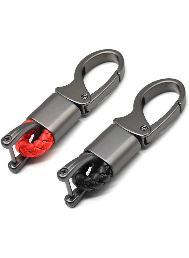 Contacts Black & Red Braided Keychain Leather Strap Keyring Accessories Car Key Chain Ring PU Rope Hook01 Keyring with Zinc Alloy (Pack of 2) - Image 2