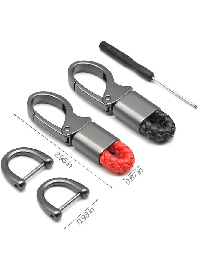Contacts Black & Red Braided Keychain Leather Strap Keyring Accessories Car Key Chain Ring PU Rope Hook01 Keyring with Zinc Alloy (Pack of 2) - Image 5