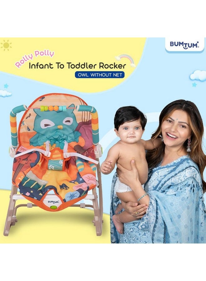 بومتوم كرسي هزاز للأطفال مع كرسي هزاز، متعدد الأوضاع، مع موسيقى مهدئة، اهتزازات، حزام أمان، لعبة موسيقية - برتقالي - Image 2