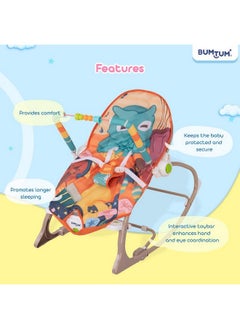 Bumtum BUMTUM Baby Rocker with Bouncer Swing, Multi-Position Reclining, with Calming Music, Vibrations, Safety Harness Musical Toy-Orange  - Image 3