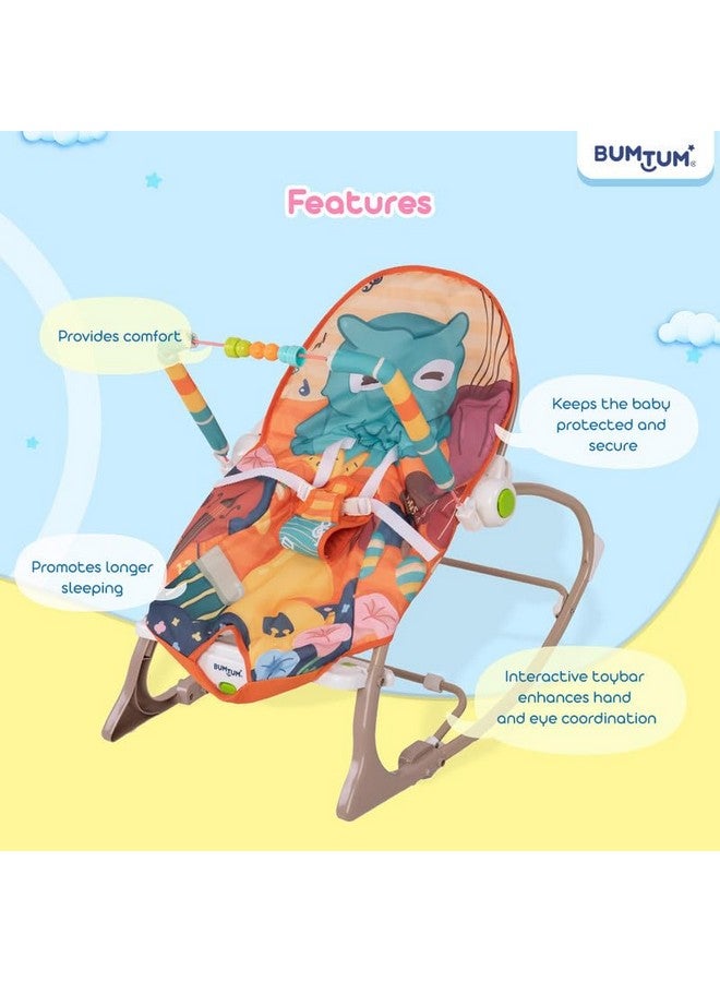 بومتوم كرسي هزاز للأطفال مع كرسي هزاز، متعدد الأوضاع، مع موسيقى مهدئة، اهتزازات، حزام أمان، لعبة موسيقية - برتقالي - Image 3