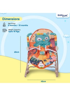 Bumtum BUMTUM Baby Rocker with Bouncer Swing, Multi-Position Reclining, with Calming Music, Vibrations, Safety Harness Musical Toy-Orange  - Image 5