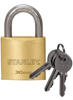 Stanley Stanley Padlock Brass 30mm Standard Shackle with 3 Keys Included  - Image 1
