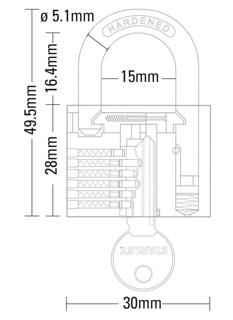 Stanley - Stanley Padlock Brass 30mm Standard Shackle with 3 Keys Included - Image 1
