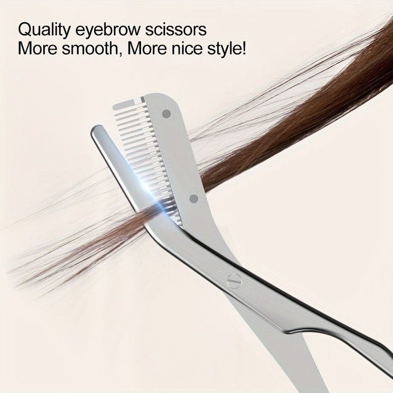 2 Pcs Stainless Steel Eyebrow Trimming Tools Set Ergonomic Scissors With Comb And Eyebrow Brush For Professional Left And Right Hand Use - Image 4