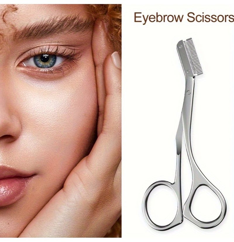 2 Pcs Stainless Steel Eyebrow Trimming Tools Set Ergonomic Scissors With Comb And Eyebrow Brush For Professional Left And Right Hand Use - Image 2