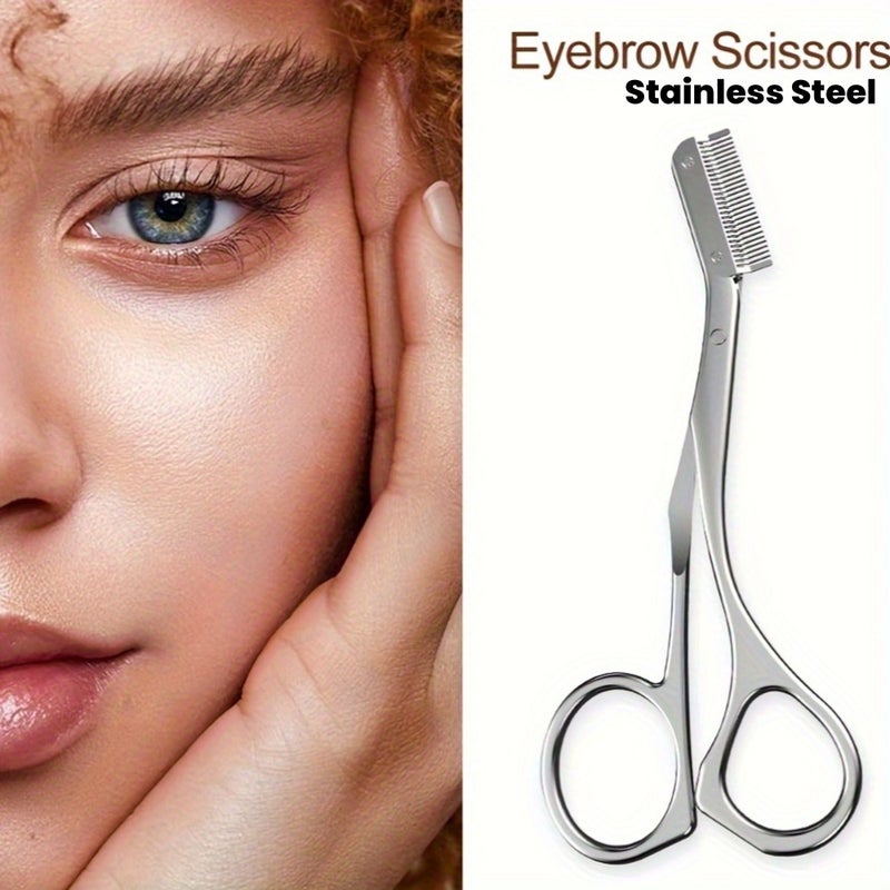 2 Pcs Stainless Steel Eyebrow Trimming Tools Set Ergonomic Scissors With Comb And Eyebrow Brush For Professional Left And Right Hand Use - Image 1