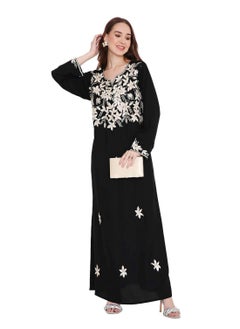 HANA & SARA LONG VISCOSE UNIQUE THRAED EMBROIDERY ON SOLID COLOUR KAFTAN ARABIC FARASHA JALABIYA DRESS  - Image 4