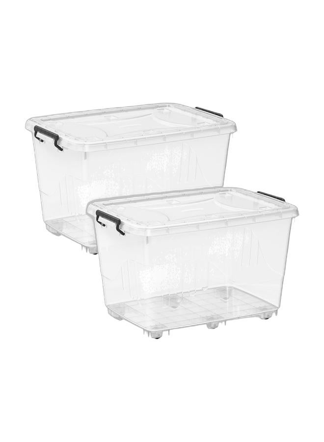 Cosmoplast صندوق تخزين بلاستيكي شفاف سعة 82 لتر مع عجلات وغطاء قابل للقفل (عبوة من 2) - Image 1