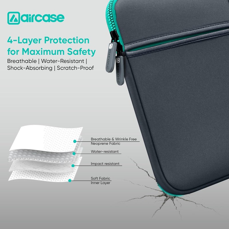 AirCase حقيبة لابتوب مميزة مع 6 جيوب تناسب لابتوب/ماك بوك حتى 15.6" ، خالية من التجاعيد ، مبطنة ، غلاف واقي من الماء من النيوبرين الخفيف ، للرجال والنساء ، رمادي - ضمان 6 أشهر - Image 2