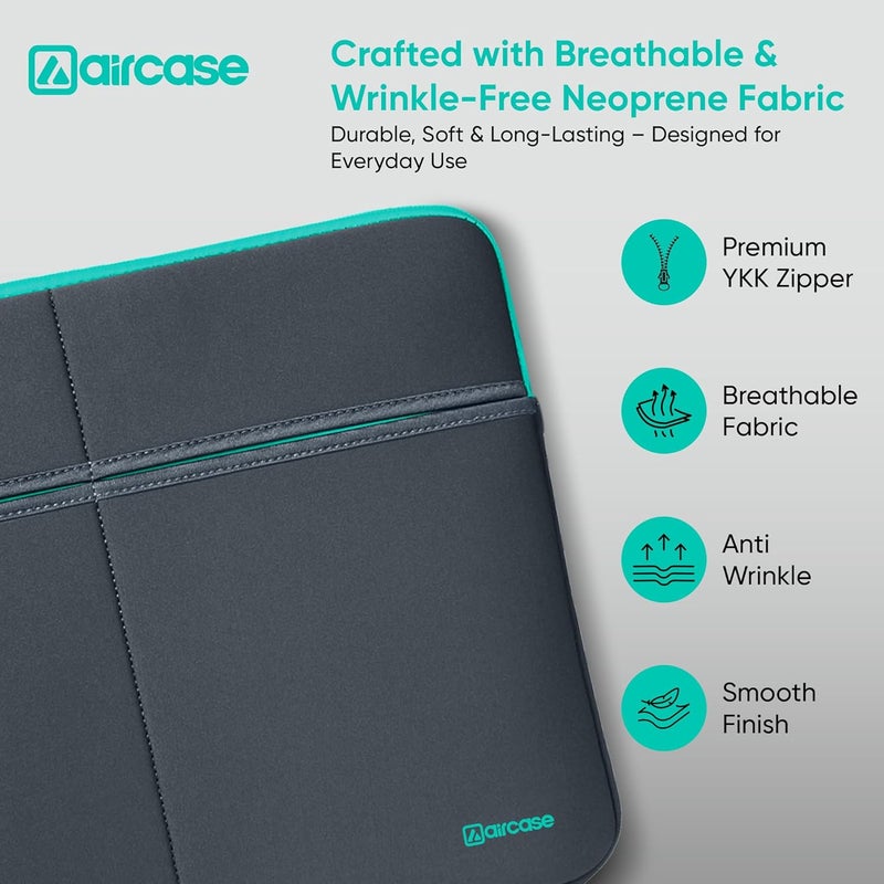 AirCase حقيبة لابتوب مميزة مع 6 جيوب تناسب لابتوب/ماك بوك حتى 15.6" ، خالية من التجاعيد ، مبطنة ، غلاف واقي من الماء من النيوبرين الخفيف ، للرجال والنساء ، رمادي - ضمان 6 أشهر - Image 5