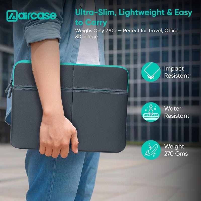 AirCase حقيبة لابتوب مميزة مع 6 جيوب تناسب لابتوب/ماك بوك حتى 15.6" ، خالية من التجاعيد ، مبطنة ، غلاف واقي من الماء من النيوبرين الخفيف ، للرجال والنساء ، رمادي - ضمان 6 أشهر - Image 4