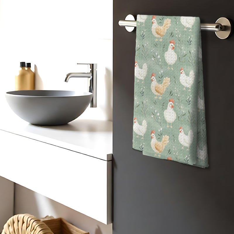Nipil Green Chicken Floral Kitchen Dish Towels for Bathroom Decor, Farmhouse Cottage Core Decor Kitchen Hand Dish Towels Bathroom, Chicken Gifts for Women Mom Lady,16x24 Inch - Image 3