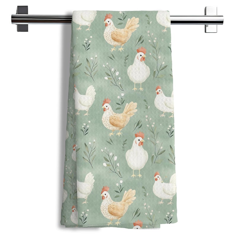 Nipil Green Chicken Floral Kitchen Dish Towels for Bathroom Decor, Farmhouse Cottage Core Decor Kitchen Hand Dish Towels Bathroom, Chicken Gifts for Women Mom Lady,16x24 Inch - Image 1