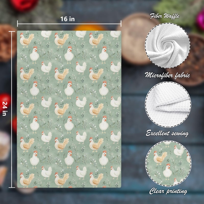 Nipil Green Chicken Floral Kitchen Dish Towels for Bathroom Decor, Farmhouse Cottage Core Decor Kitchen Hand Dish Towels Bathroom, Chicken Gifts for Women Mom Lady,16x24 Inch - Image 2