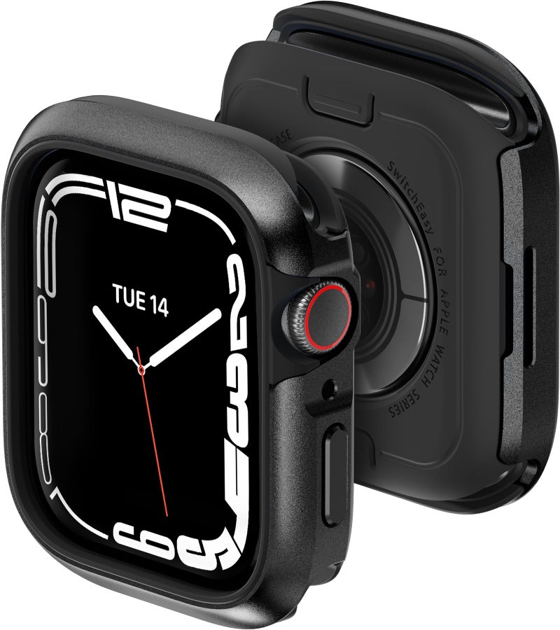 MAGEASY Aircraft-Grade Aluminum Rugged Case for 45mm Apple Watch Series 9, Series 8, Series 7 | 2 in 1 Metal Hard Shell with Shockproof Inner Bumper for Maxed Protection, Odyssey - Midnight Black - Image 1
