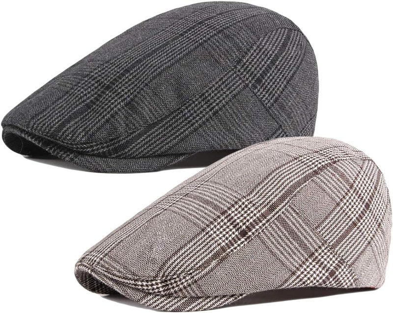 Qunson 2 Pack Men's Cotton Flat Cap Ivy Gatsby Newsboy Hat - Image 1