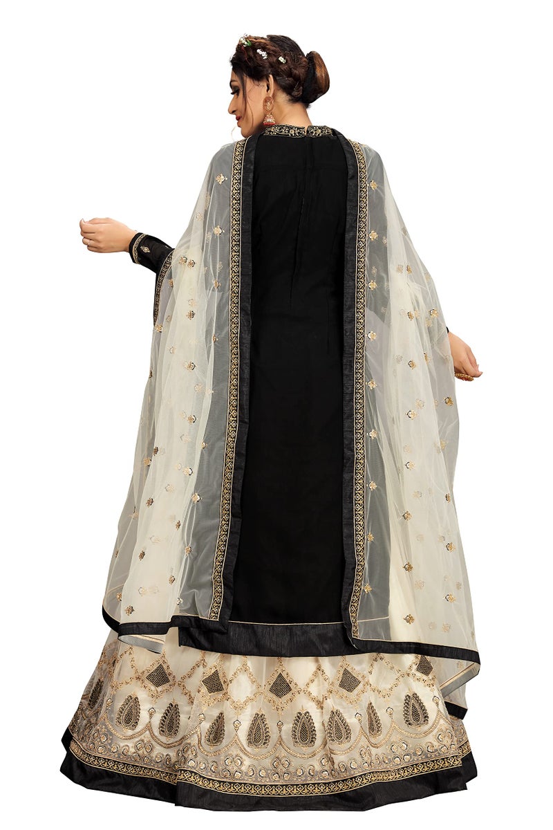 TRENDMALLS طقم سلوار نسائي من تريندمولز مع تطريز جورجيت وشبك مع ليهينغا ودوباتا (G80-أسود-3XL) - Image 2
