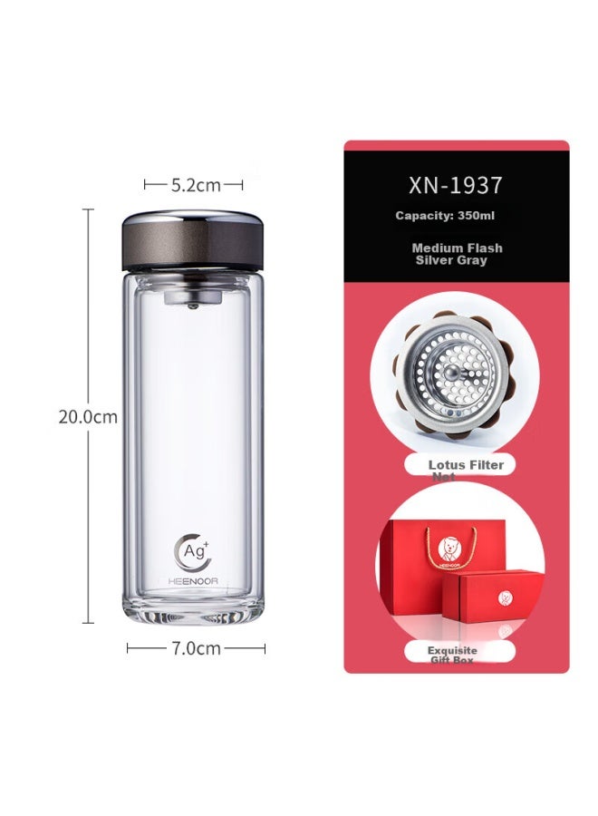 Heenoor Antibacterial Double-layer Insulated Glass Cup For Men, High-end Car Tea Mug Xn-1937 Medium Flash Silver Gray 350ml - Image 1