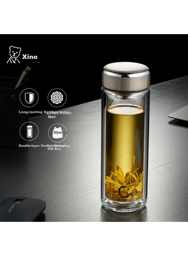 Heenoor Antibacterial Double-layer Insulated Glass Cup For Men, High-end Car Tea Mug Xn-1937 Medium Flash Silver Gray 350ml - Image 2