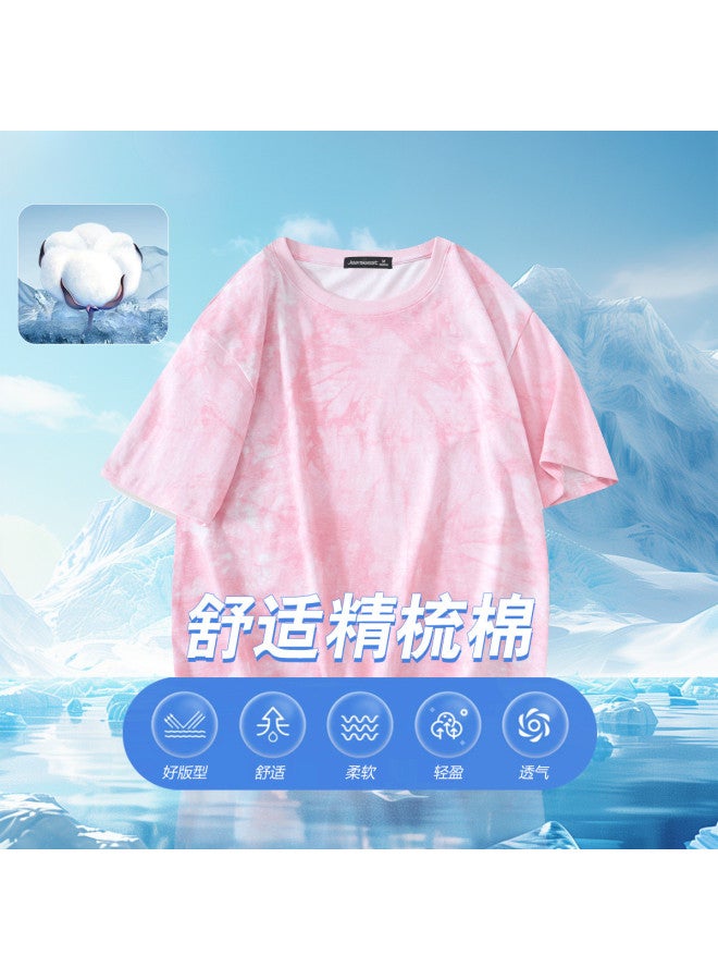 Jeanswest Women's Short Sleeve T-shirt Round Neck Tie-dye Pure Cotton Comfortable Half-sleeve Loose Casual Summer Short Tee Thin Breathable Top - Image 5