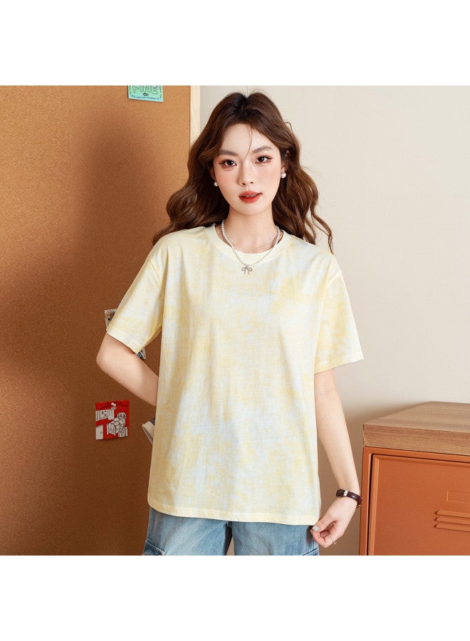 Jeanswest Women's Short Sleeve T-shirt Round Neck Tie-dye Pure Cotton Comfortable Half-sleeve Loose Casual Summer Short Tee Thin Breathable Top - Image 2