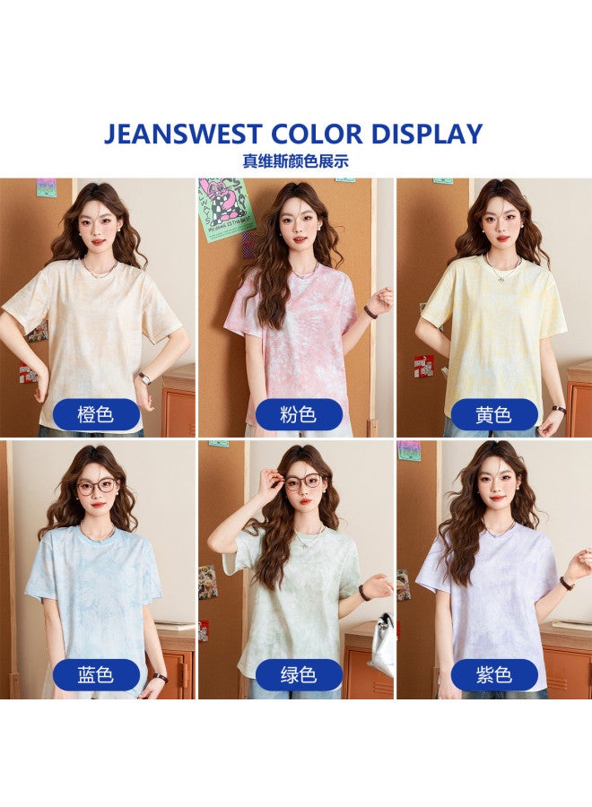 Jeanswest Women's Short Sleeve T-shirt Round Neck Tie-dye Pure Cotton Comfortable Half-sleeve Loose Casual Summer Short Tee Thin Breathable Top - Image 3