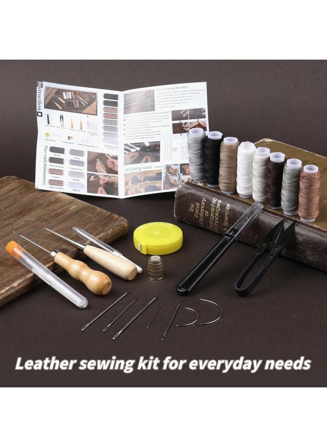Leather Sewing Upholstery Repair Kit with Sewing Awl, Seam Ripper, Leather Hand Sewing Stitching Needles, Sewing Thread, Leather Craft Tool Kit for Beginners and Professionals Leather Craft DIY - Image 4