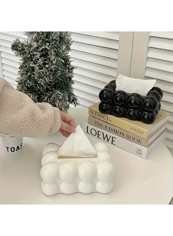 Modern Cloud Shaped Tissue Box White 1pc Elegant Bathroom Living Room Bedroom Decor Space Saving Organizer Glossy Finish Durable Plastic Compatible With Standard Tissues Decorative Storage Home Office Coffee Table Minimalist Contemporary Design - Image 1